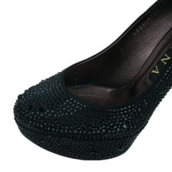 Pre Owned حذاء جينا أسود كريستال نعل سميك مقاس 39