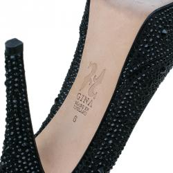 Pre Owned حذاء جينا أسود كريستال نعل سميك مقاس 39