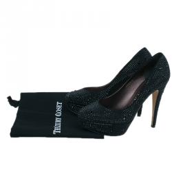 Pre Owned حذاء جينا أسود كريستال نعل سميك مقاس 39