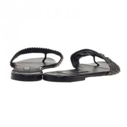 Pre Owned Gina Black Athena Crystal Flat Sandals Size 40