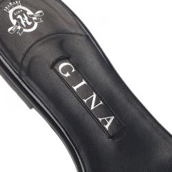 Pre Owned Gina Black Athena Crystal Flat Sandals Size 40