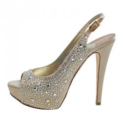 مملوكة مسبقًا صندل سلينجباك جينا ترصيعات سواروفسكي ستان ذهبي مقاس 37