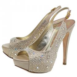 مملوكة مسبقًا صندل سلينجباك جينا ترصيعات سواروفسكي ستان ذهبي مقاس 37