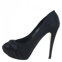 Pre Owned Gina Black Satin Claire Hoodie Platform Pumps Size 39.5
