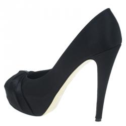 Pre Owned Gina Black Satin Claire Hoodie Platform Pumps Size 39.5