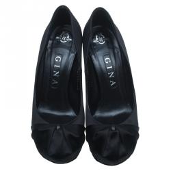 Pre Owned Gina Black Satin Claire Hoodie Platform Pumps Size 39.5