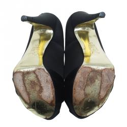 Pre Owned Gina Black Satin Claire Hoodie Platform Pumps Size 39.5