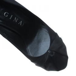 Pre Owned Gina Black Satin Claire Hoodie Platform Pumps Size 39.5