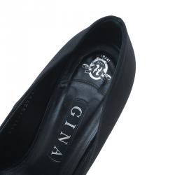 Pre Owned Gina Black Satin Claire Hoodie Platform Pumps Size 39.5