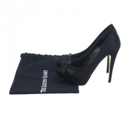 Pre Owned Gina Black Satin Claire Hoodie Platform Pumps Size 39.5