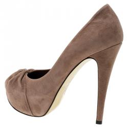 Pre Owned حذاء كعب عالي جينا هودي سويدي بني نعل سميك مقاس 38