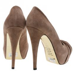 Pre Owned حذاء كعب عالي جينا هودي سويدي بني نعل سميك مقاس 38