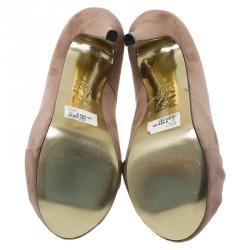 Pre Owned حذاء كعب عالي جينا هودي سويدي بني نعل سميك مقاس 38