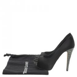 مملوكة مسبقًا Gina Black Crystal Embellished Satin Platform Pumps Size 37.5