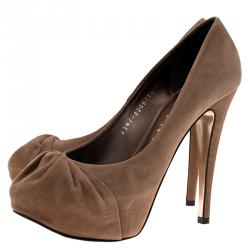 Pre Owned حذاء كعب عالي جينا كلير  بطيات ونعل سميك سويدي بني مقاس 37.5