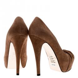 Pre Owned حذاء كعب عالي جينا كلير  بطيات ونعل سميك سويدي بني مقاس 37.5