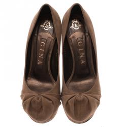 Pre Owned حذاء كعب عالي جينا كلير  بطيات ونعل سميك سويدي بني مقاس 37.5