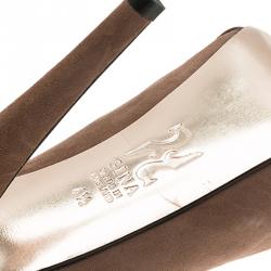 Pre Owned حذاء كعب عالي جينا كلير  بطيات ونعل سميك سويدي بني مقاس 37.5