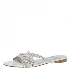 Gina White Embellished Slides Size 39