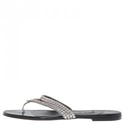 مملوكة مسبقًا Gina Embellished Leather Thong Sandals Size 37