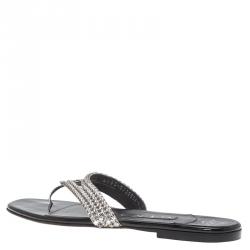مملوكة مسبقًا Gina Embellished Leather Thong Sandals Size 37