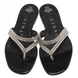 مملوكة مسبقًا Gina Embellished Leather Thong Sandals Size 37