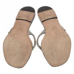مملوكة مسبقًا Gina Embellished Leather Thong Sandals Size 37