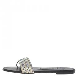 Pre Owned صندل سلايد جينا جلد أسود مزخرف مقاس 37.5