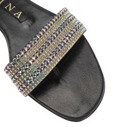 Pre Owned صندل سلايد جينا جلد أسود مزخرف مقاس 37.5