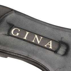 Pre Owned صندل سلايد جينا جلد أسود مزخرف مقاس 37.5