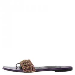 Pre Owned Gina Purple Crystal Embellished Athena Slides Size 38