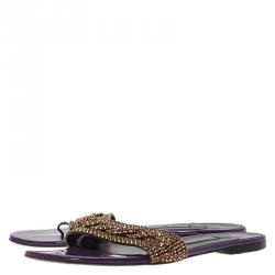 Pre Owned Gina Purple Crystal Embellished Athena Slides Size 38