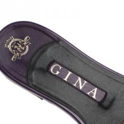 Pre Owned Gina Purple Crystal Embellished Athena Slides Size 38
