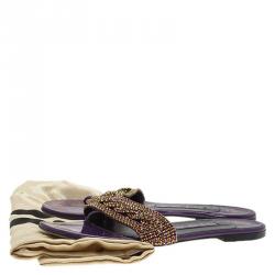 Pre Owned Gina Purple Crystal Embellished Athena Slides Size 38