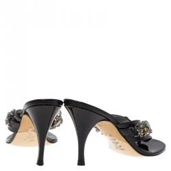 مملوكة مسبقًا صندل بإصبع جينا جلد أسود مرصع بالكريستال مقاس 38.5