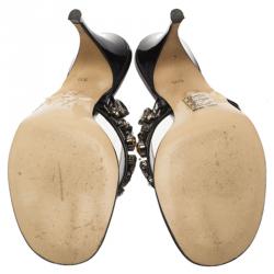 مملوكة مسبقًا صندل بإصبع جينا جلد أسود مرصع بالكريستال مقاس 38.5