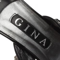 مملوكة مسبقًا صندل بإصبع جينا جلد أسود مرصع بالكريستال مقاس 38.5