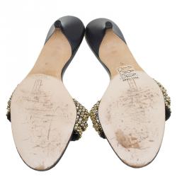 Pre Owned Gina Black Crystal Embellished Kitten Heel Slides Size 38