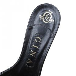 Pre Owned Gina Black Crystal Embellished Kitten Heel Slides Size 38