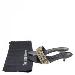 Pre Owned Gina Black Crystal Embellished Kitten Heel Slides Size 38