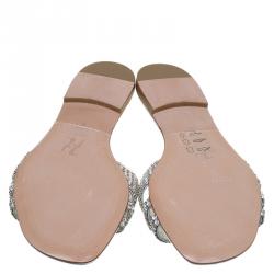 Pre Owned Gina Silver Crystal Embellished Flat Slides Size 38