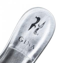Pre Owned Gina Silver Crystal Embellished Flat Slides Size 38