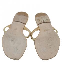مملوكة مسبقًا Gina Beige Patent Jewel Embellished Flat Sandals Size 38