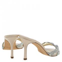 مملوكة مسبقًا Gina Beige Leather Crystal Embellished Sandals Size 39