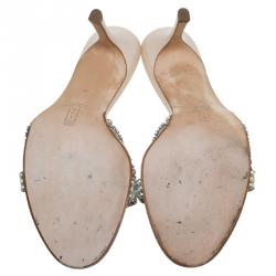 مملوكة مسبقًا Gina Beige Leather Crystal Embellished Sandals Size 39
