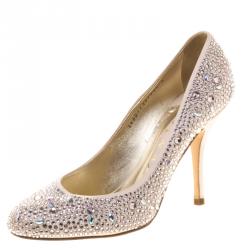 Pre Owned Gina Blush Pink Crystal Embellished Satin Pumps Size 39