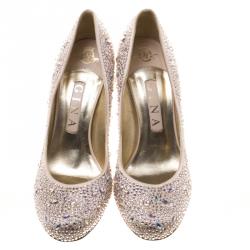 Pre Owned Gina Blush Pink Crystal Embellished Satin Pumps Size 39
