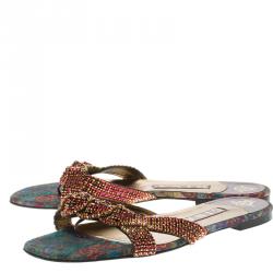 Pre Owned Gina Purple Crystal Embellished Leather Flat Slides Size 39.5