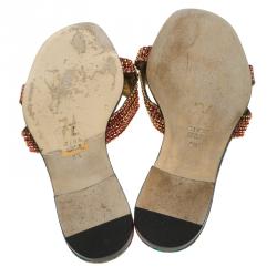 Pre Owned Gina Purple Crystal Embellished Leather Flat Slides Size 39.5