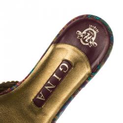 Pre Owned Gina Purple Crystal Embellished Leather Flat Slides Size 39.5